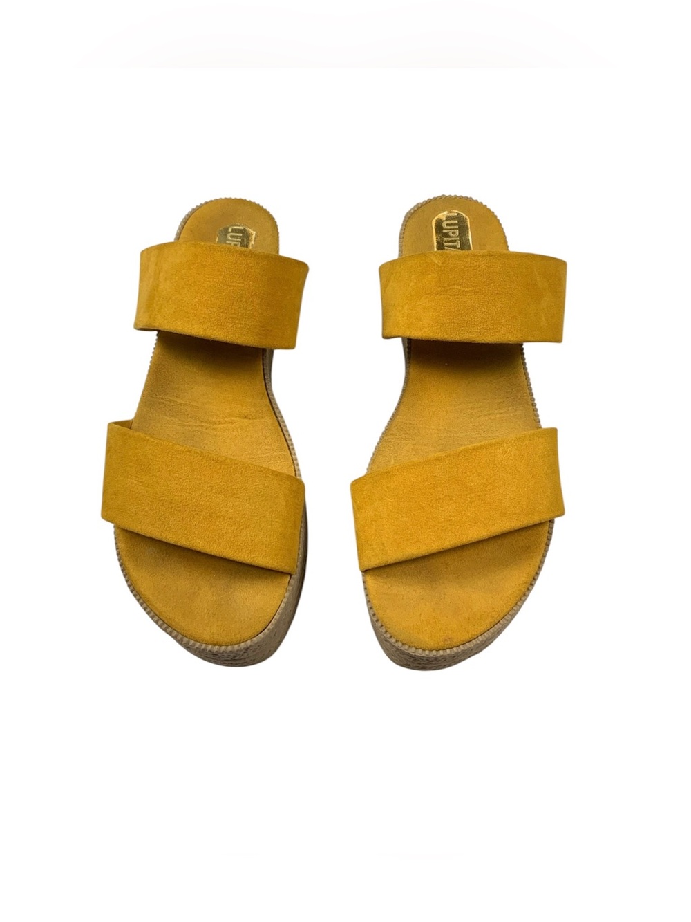 Lupita Mustard Yellow Suede Slide Platform Sandals